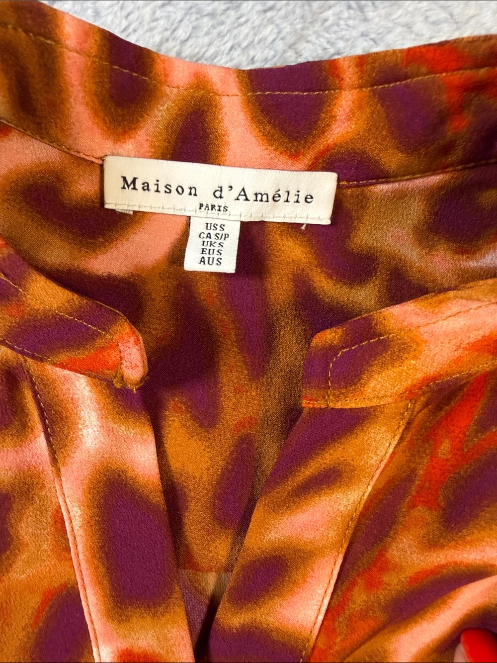 Maison d'Amélie Orange Purple Animal Print Button Blouse Small #3167
